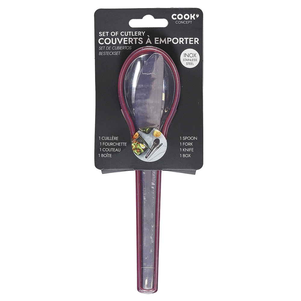 Boîte de 3 couverts en inox à emporter - L.18,5cm