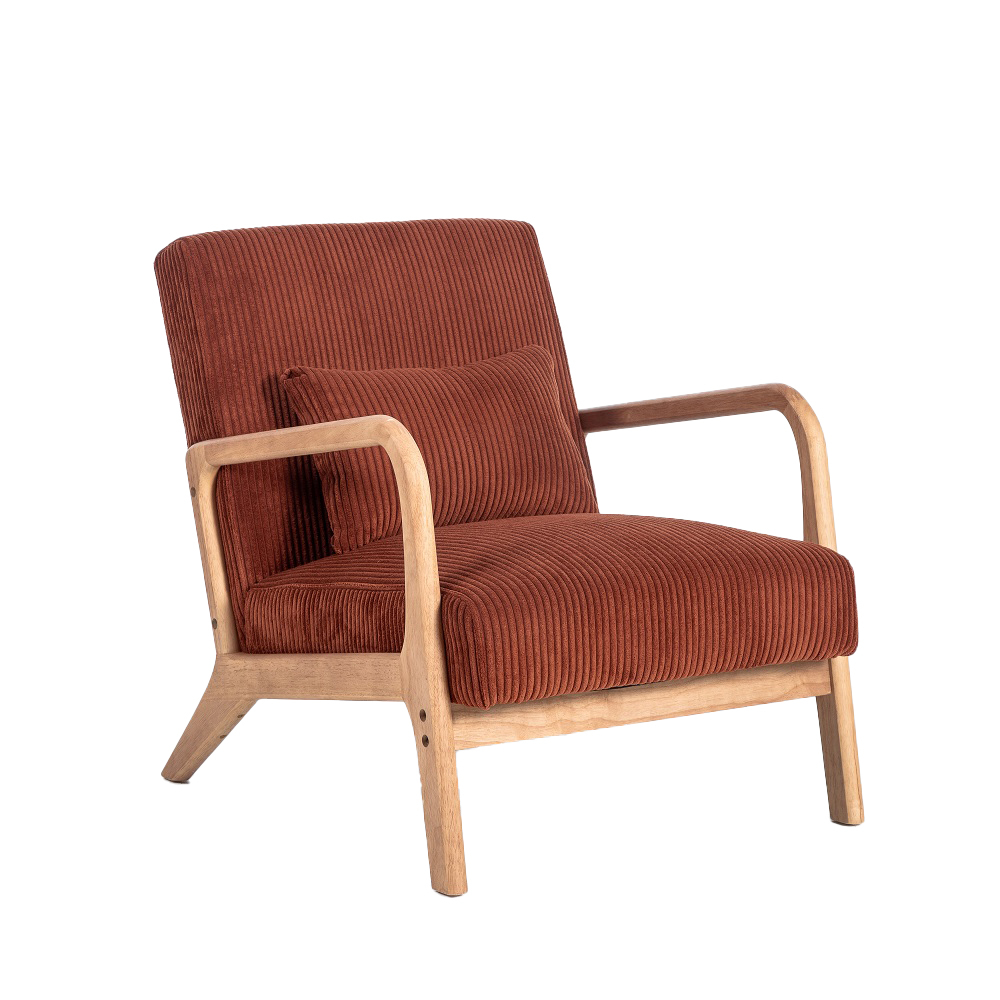 Fauteuil côtelé 'Scott', coloris terracotta - L.64,5xl.83,5xH.75cm