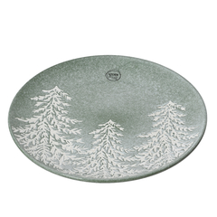 Assiette plate en grès, avec décors sapins, coloris vert - D.27cm