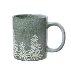 Mug en grès avec décors sapins, coloris vert - D.8xH.9,5cm
