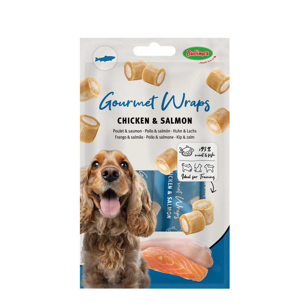 Friandises pour chien : gourmet wraps poulet et saumon - x3