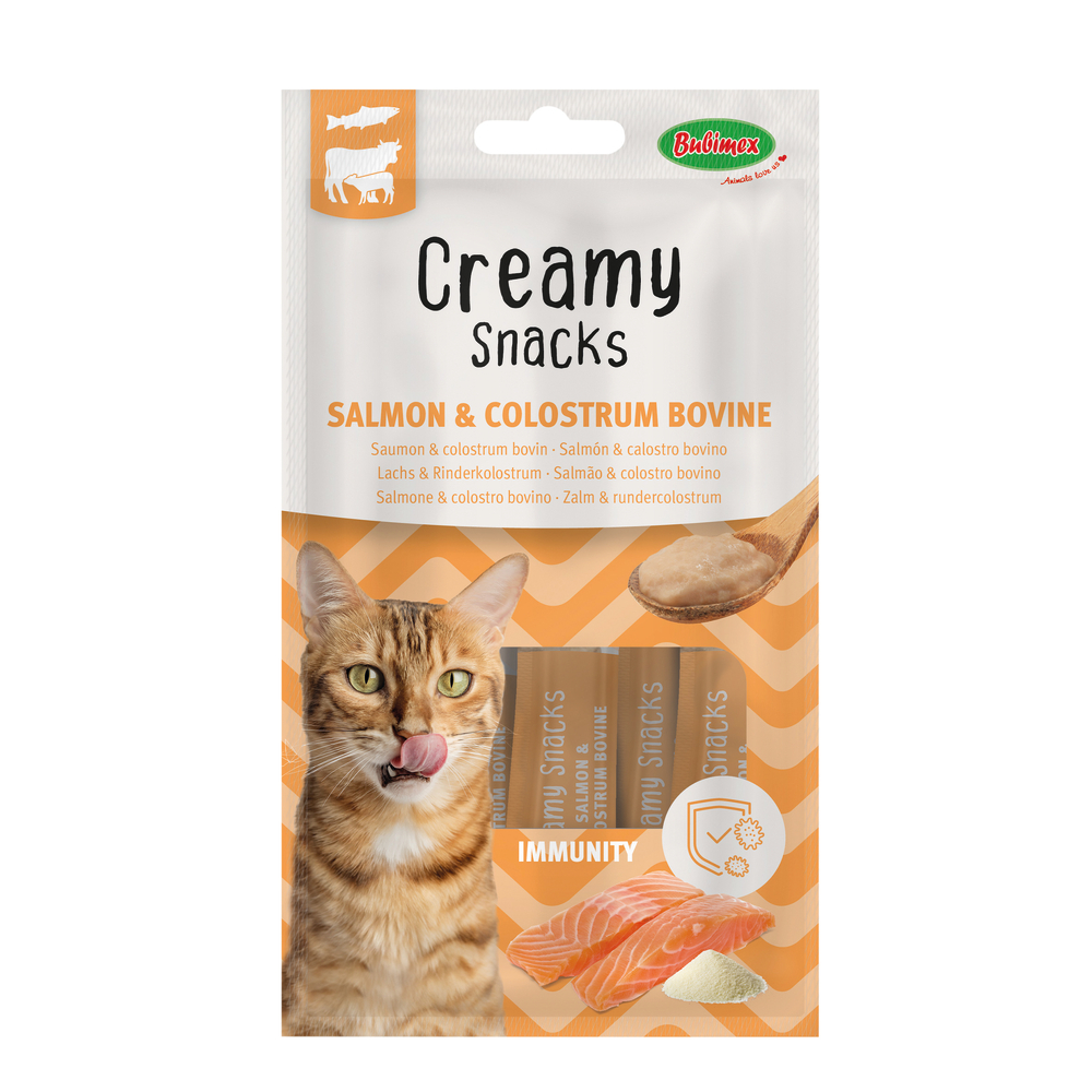 Friandise pour chat : creamy snacks, saumon et colostrum bovin - 60g