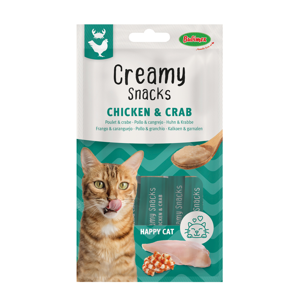 Friandise pour chat : creamy snacks, poulet et crabe - 60g