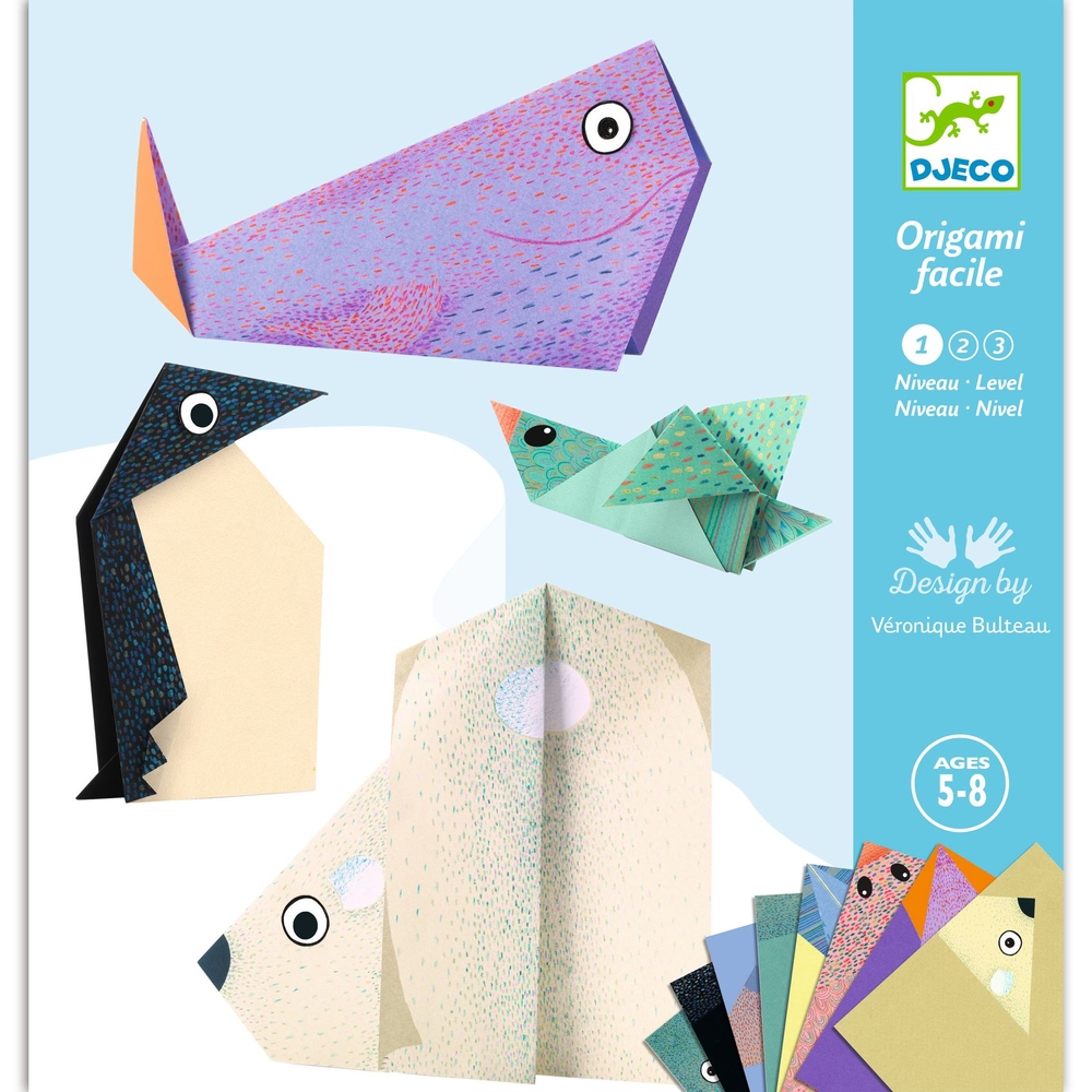 Jeu créatif de pliage, 24 feuilles origami 'Les animaux polaires'