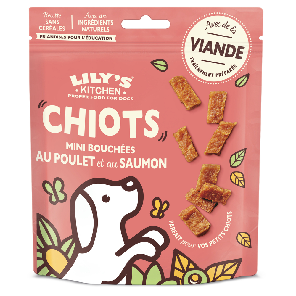 Friandises pour chiot : mini bouchées au poulet et au saumon - 70g
