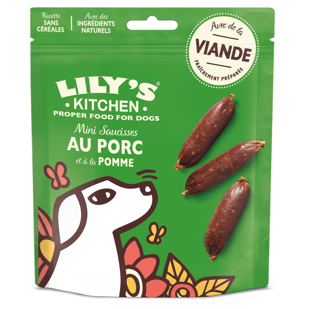 Friandises pour chien : mini saucisses au porc et à la pomme - 70g