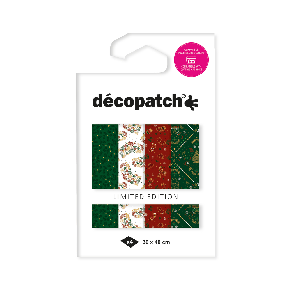 Assortiment de papier foil : 4 feuilles, thème Noël - 30x40cm