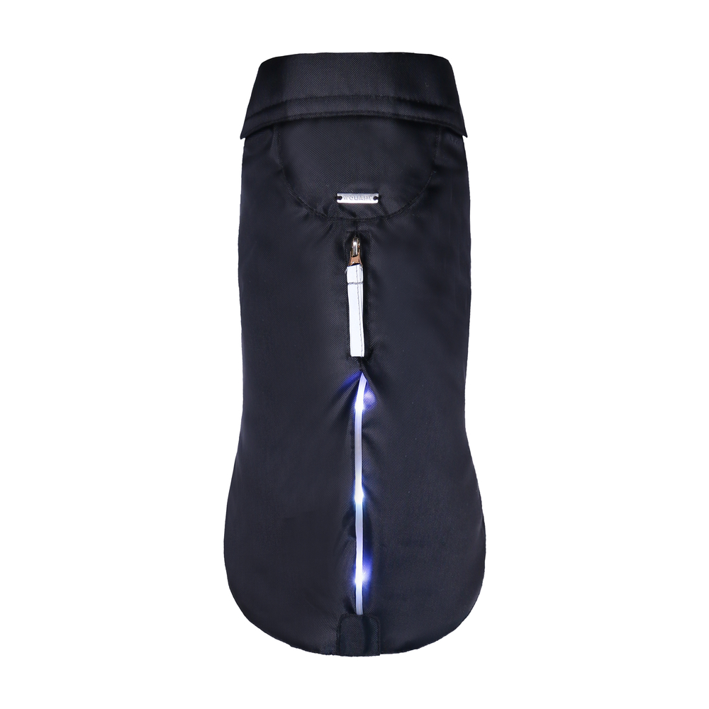 Manteau imperméable LED pour chien, coloris noir - Taille 28