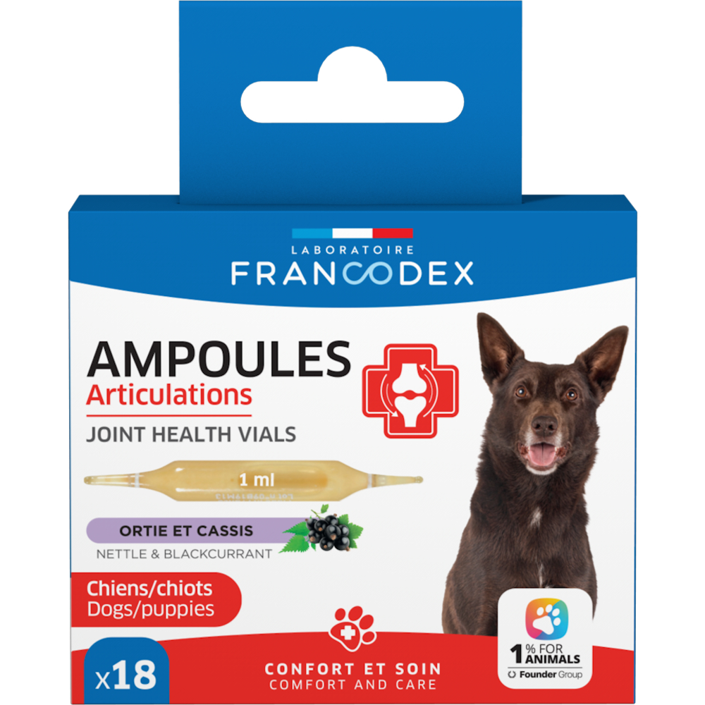 Ampoules articulations pour chien, ortie & cassis - 18x1ml