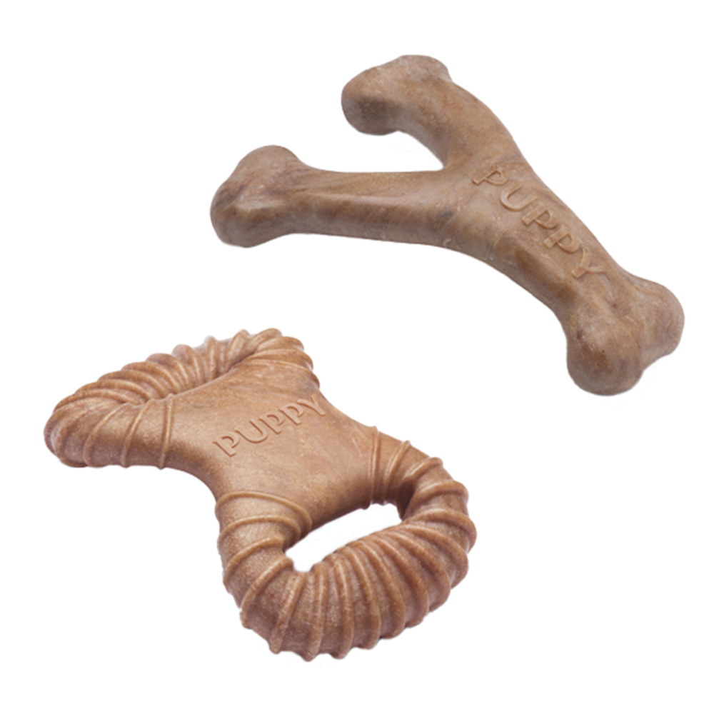 Jouet pour chiot, Pack dental chew wishbone bacon x2