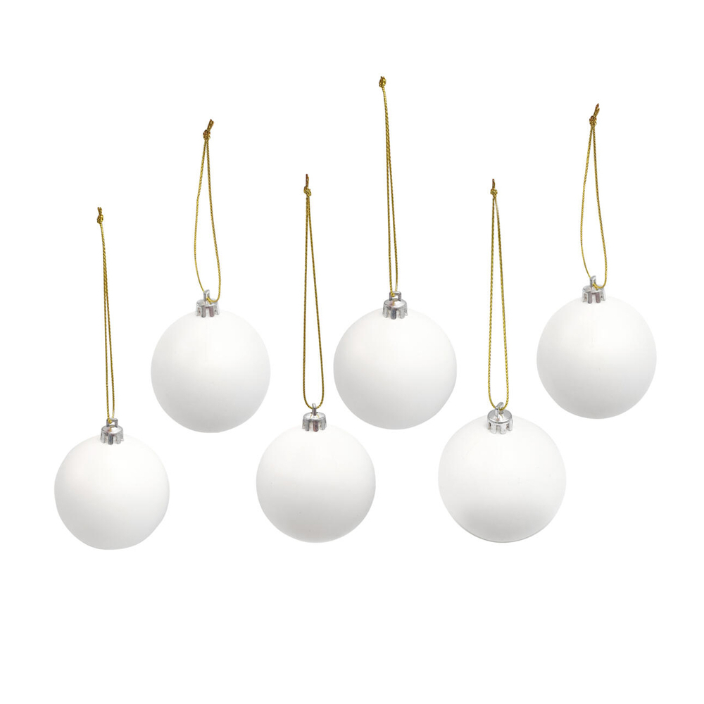 6 boules en plastique DIY à décorer, coloris blanc - D.6cm