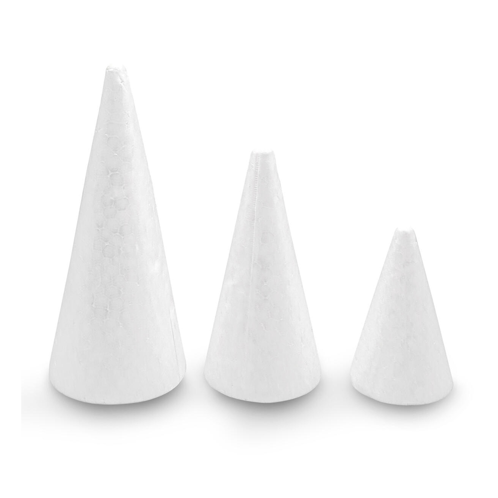 3 cônes DIY en polystyrène, coloris blanc - 7,5 à 14,5cm
