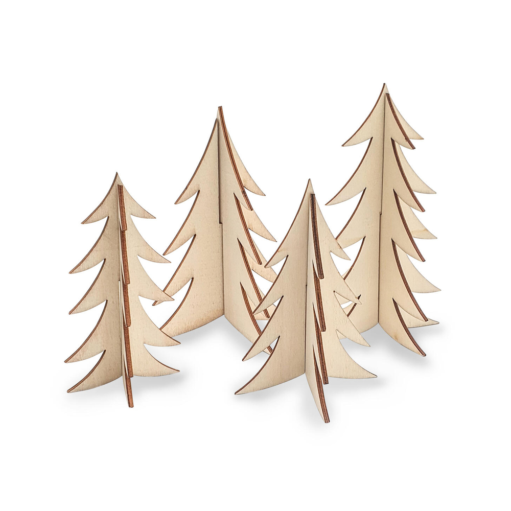 Sapins 3D à décorer en bois, coloris naturel - 4 pièces