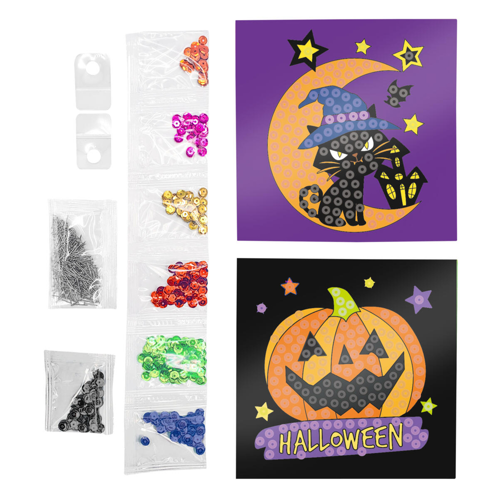 Kit de 2 tableaux sequins, thème Halloween, coloris mixte - H.15cm