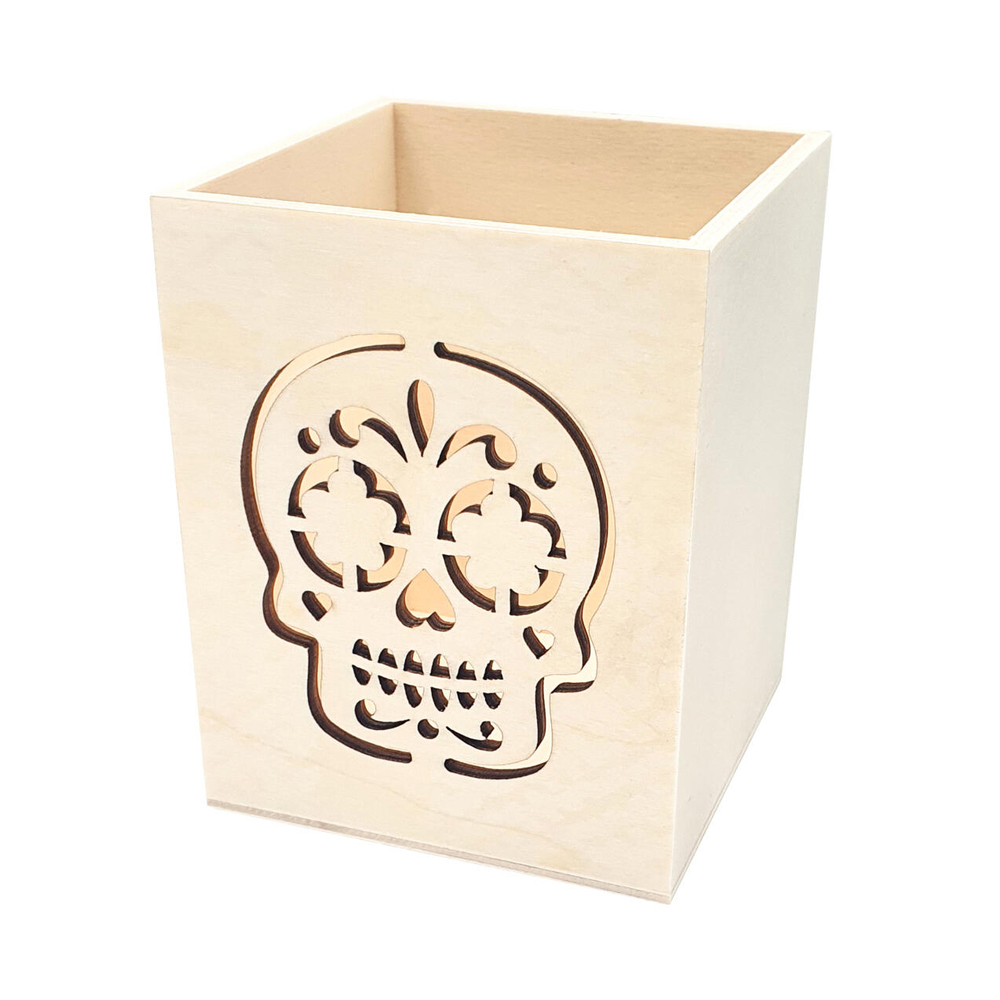 Pot à crayon 'calaveras' à décorer en bois - 8x8xH.10cm