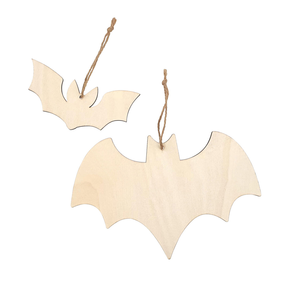 2 suspensions chauves-souris DIY en bois, coloris naturel - 5 et 13cm
