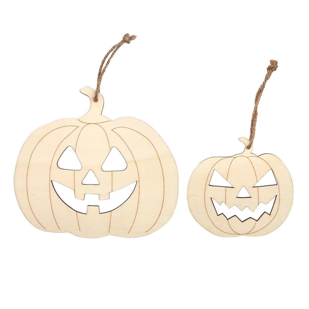 2 suspensions citrouilles DIY en bois - 11,5 et 17,5cm