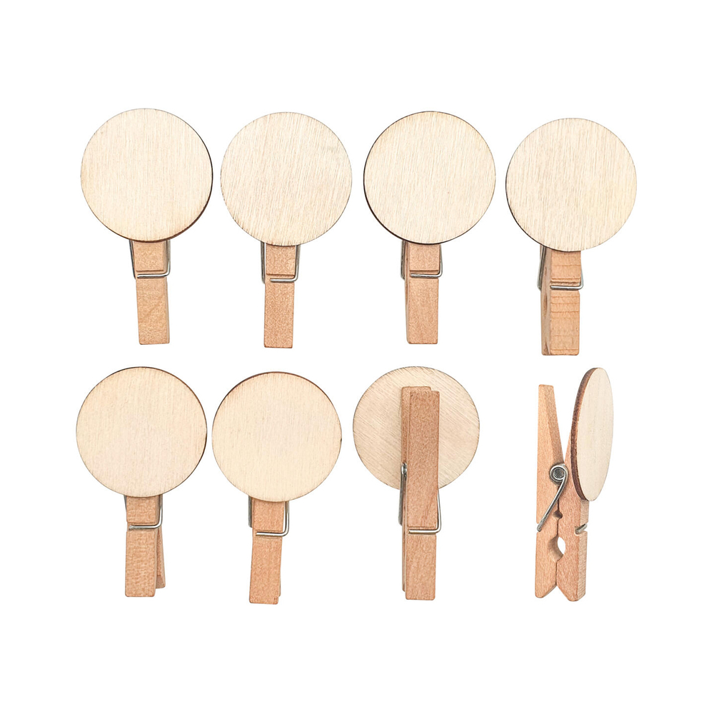 8 pinces décoratives avec ronds de bois, coloris naturel