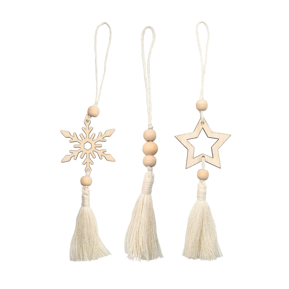 3 suspensions pompons en bois à décorer, coloris naturel