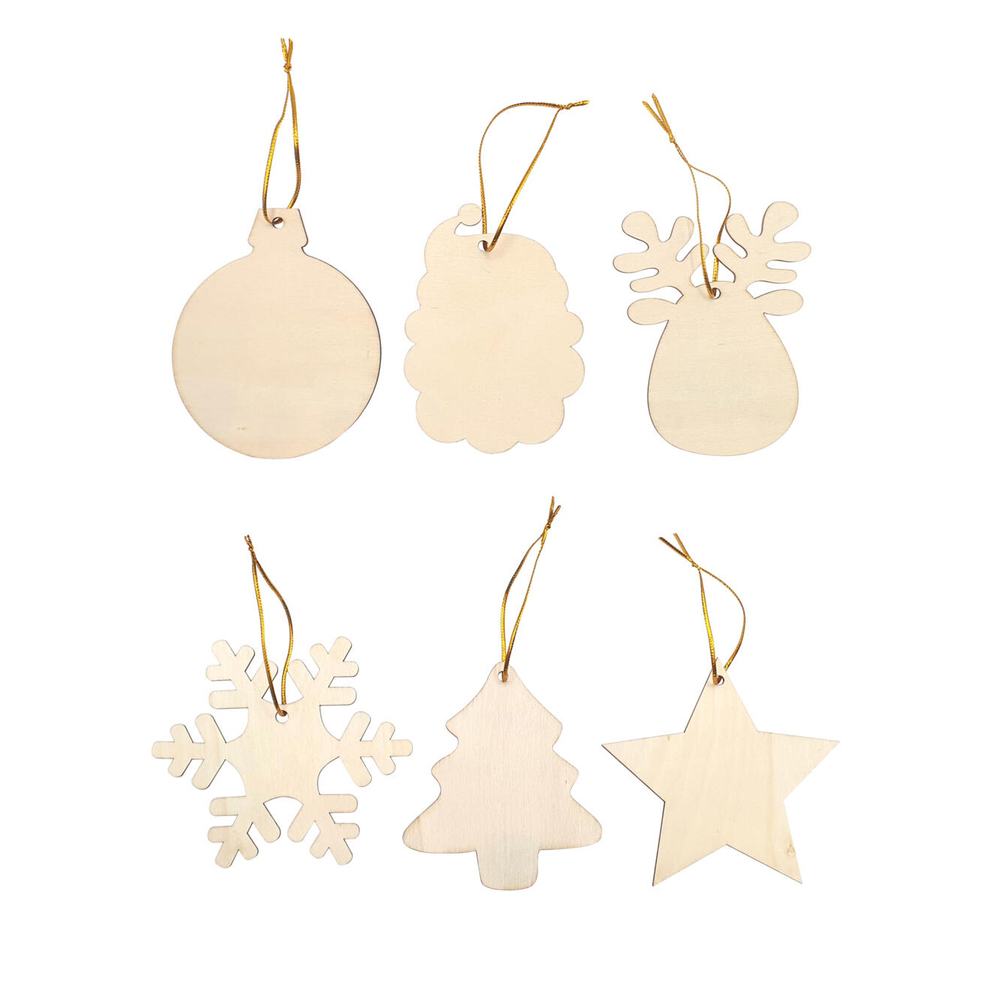 6 suspensions à décorer, formes de Noël, coloris naturel