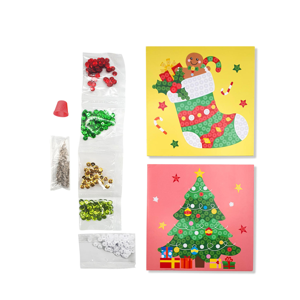 Kit de 2 tableaux sequins, thème hiver festif, coloris mixte - 15x15cm