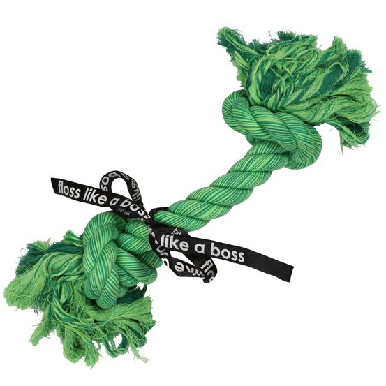 Jeu pour chien, corde verte 2 nœuds 'Do you even floss dawg' - L.40cm