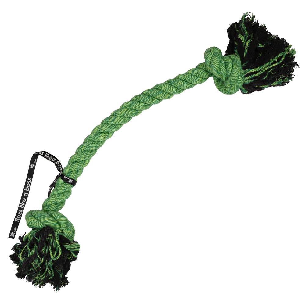 Jeu pour chien, corde verte 2 nœuds 'Do you even floss dawg' - L.95cm
