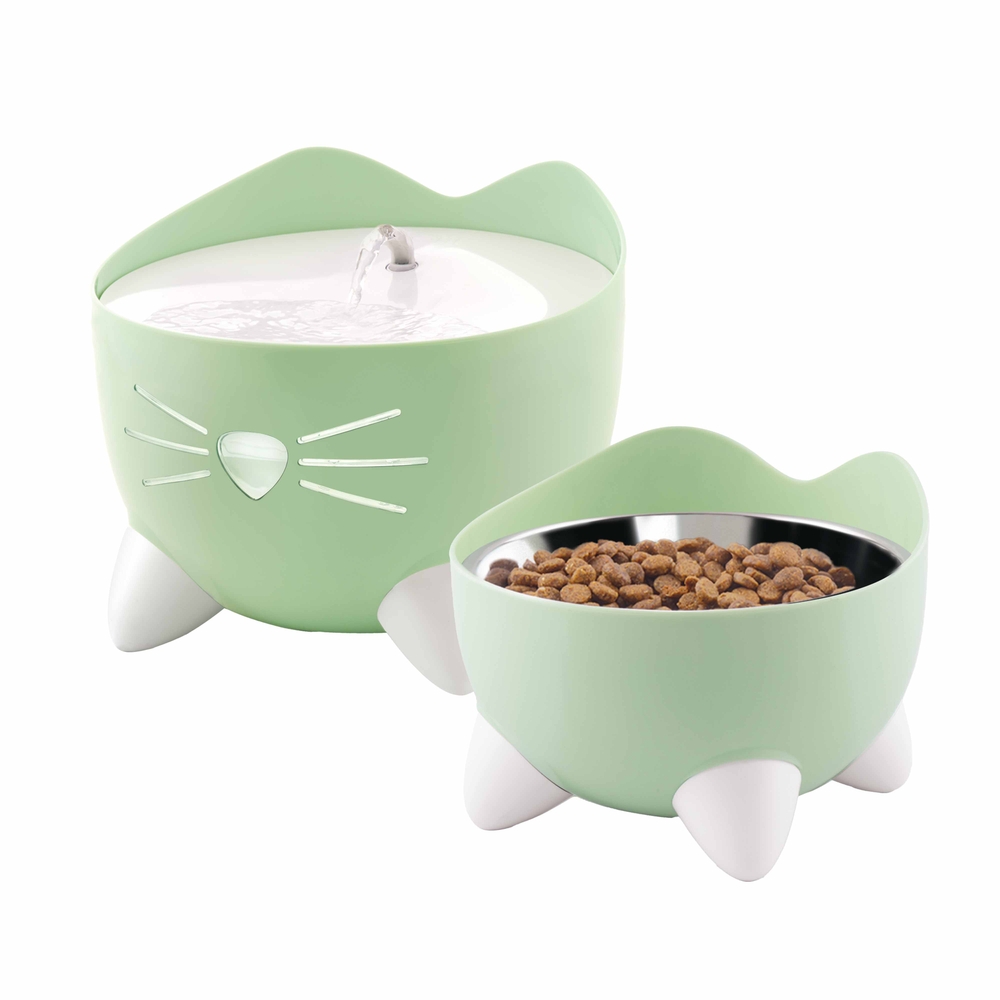 Fontaine à eau combo kit pour chat 2L-200ml-20x20x17cm vert