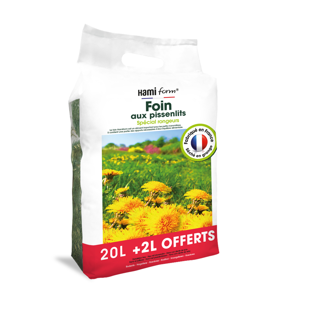 Foin prémium aux pissenlits pour rongeurs 20L + 2L offerts