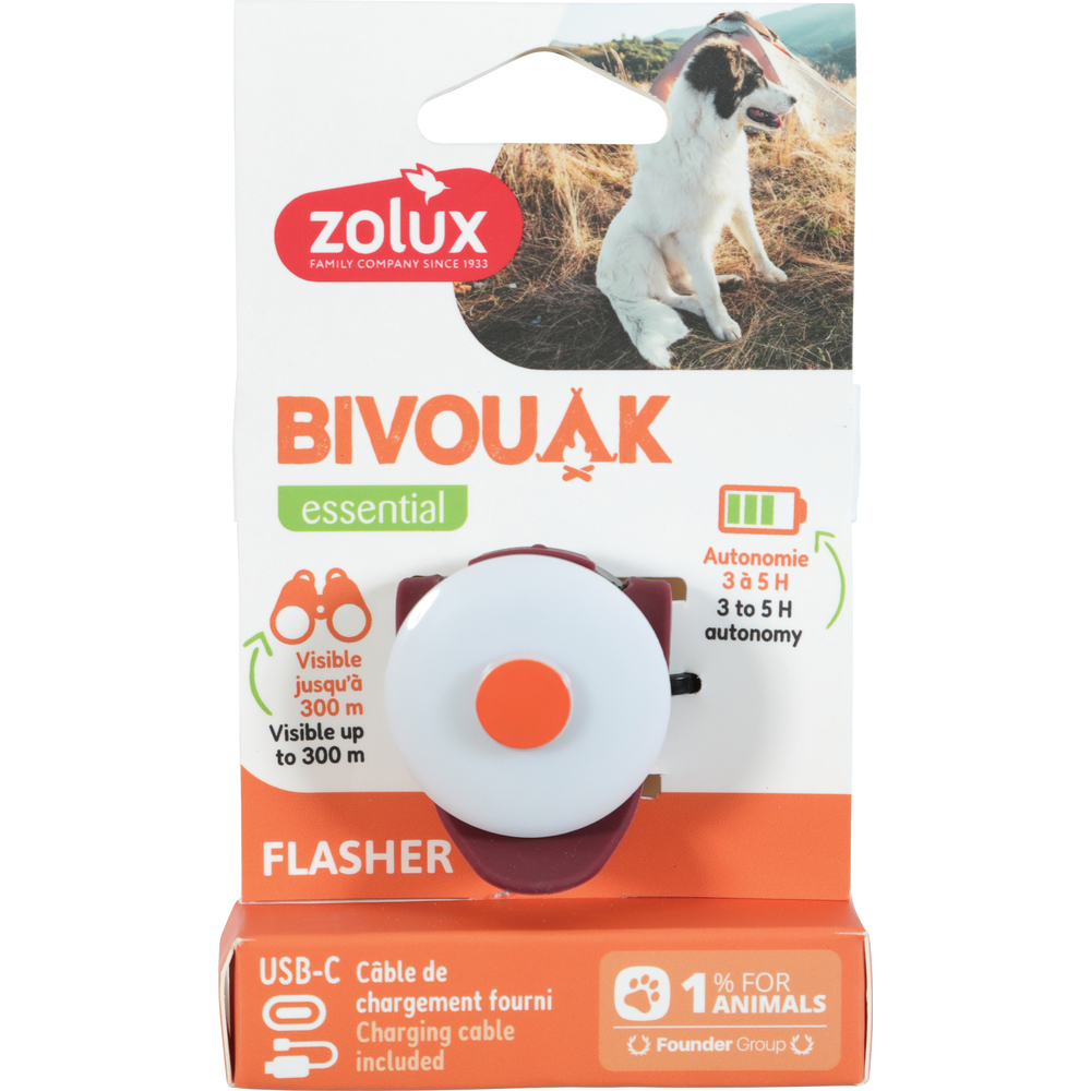 Collier pour chien, Flasher lumineux USB Bivouak - rouge