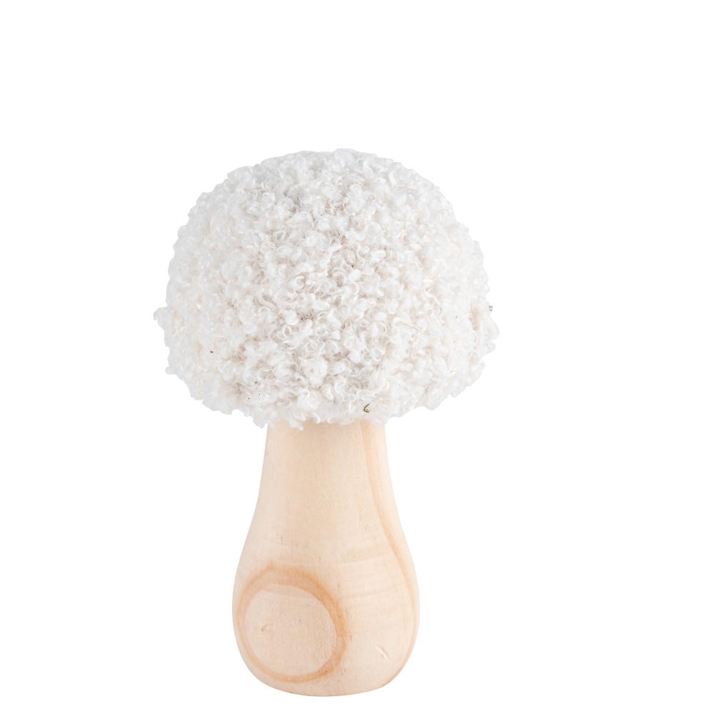 Champignon en bois, coloris crème - H.12cm