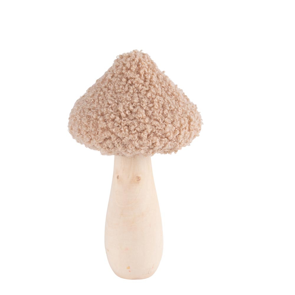 Champignon en bois, coloris beige - H.13,5cm