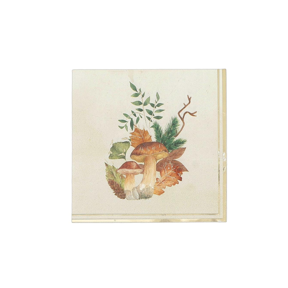16 serviettes en papier, motif champignons, coloris mixte - 33x33cm