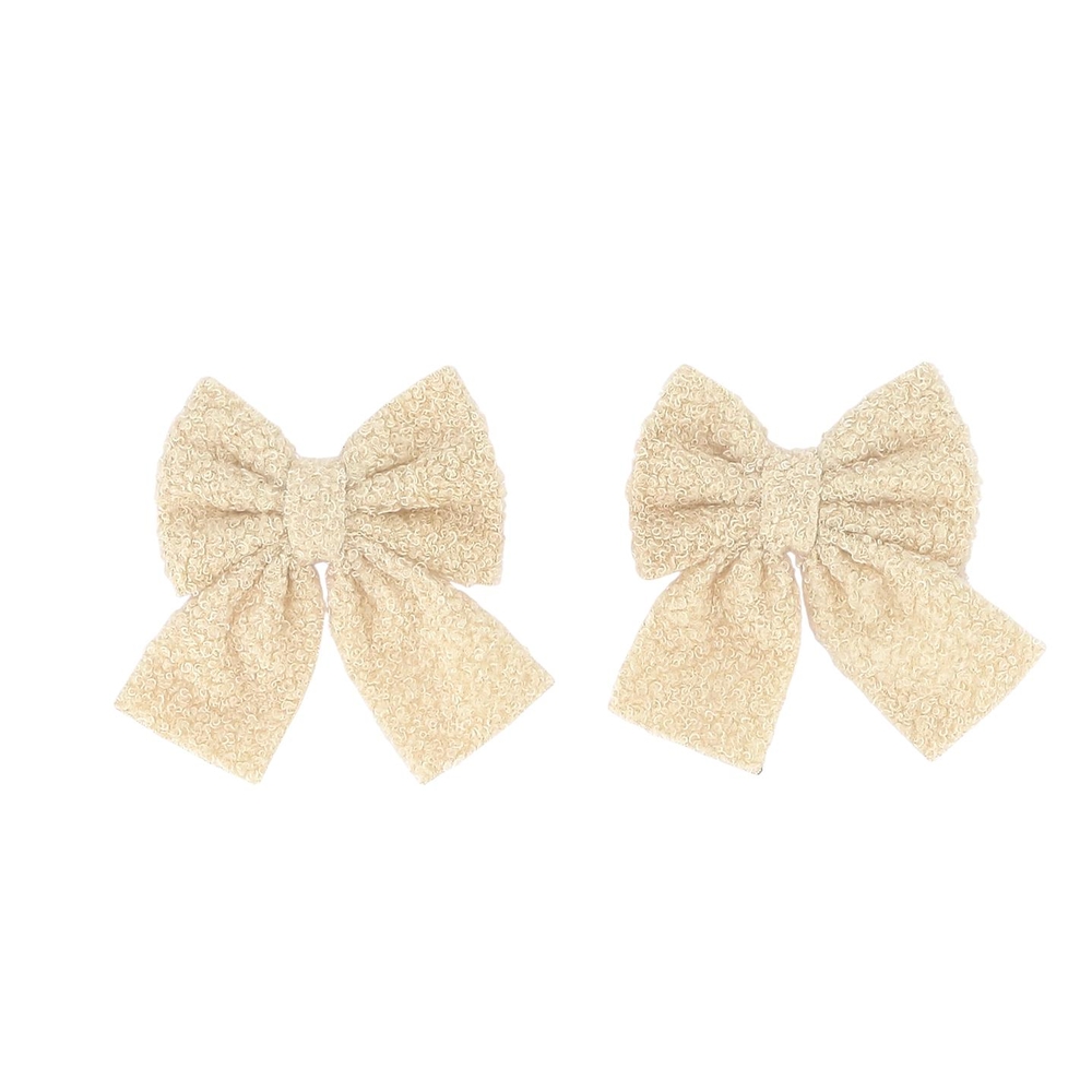 2 nœuds de Noël en tissu bouclette, coloris crème - 12x12cm