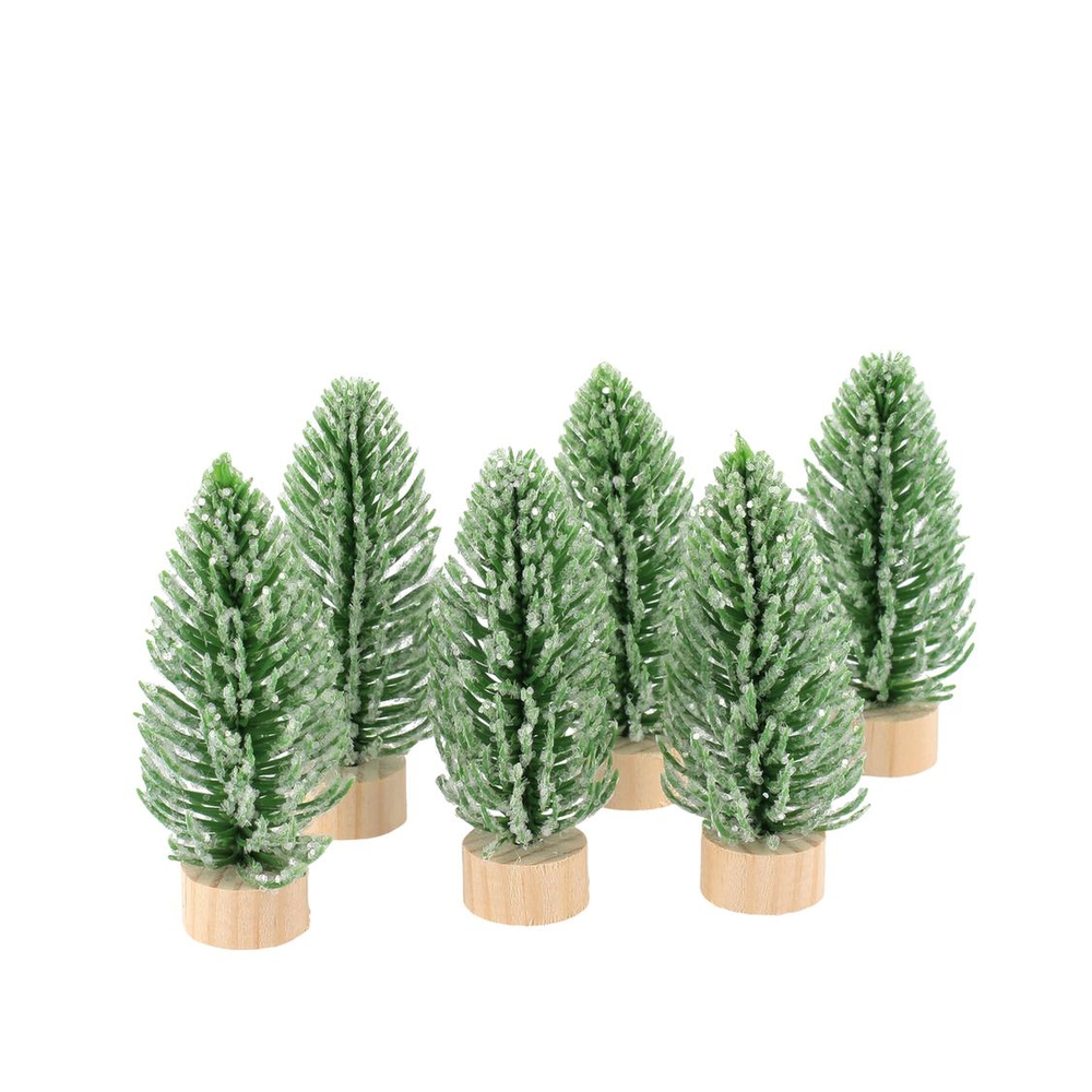 Petits sapins givrés sur socle en bois, coloris mixte - D.2xH.7,5cm