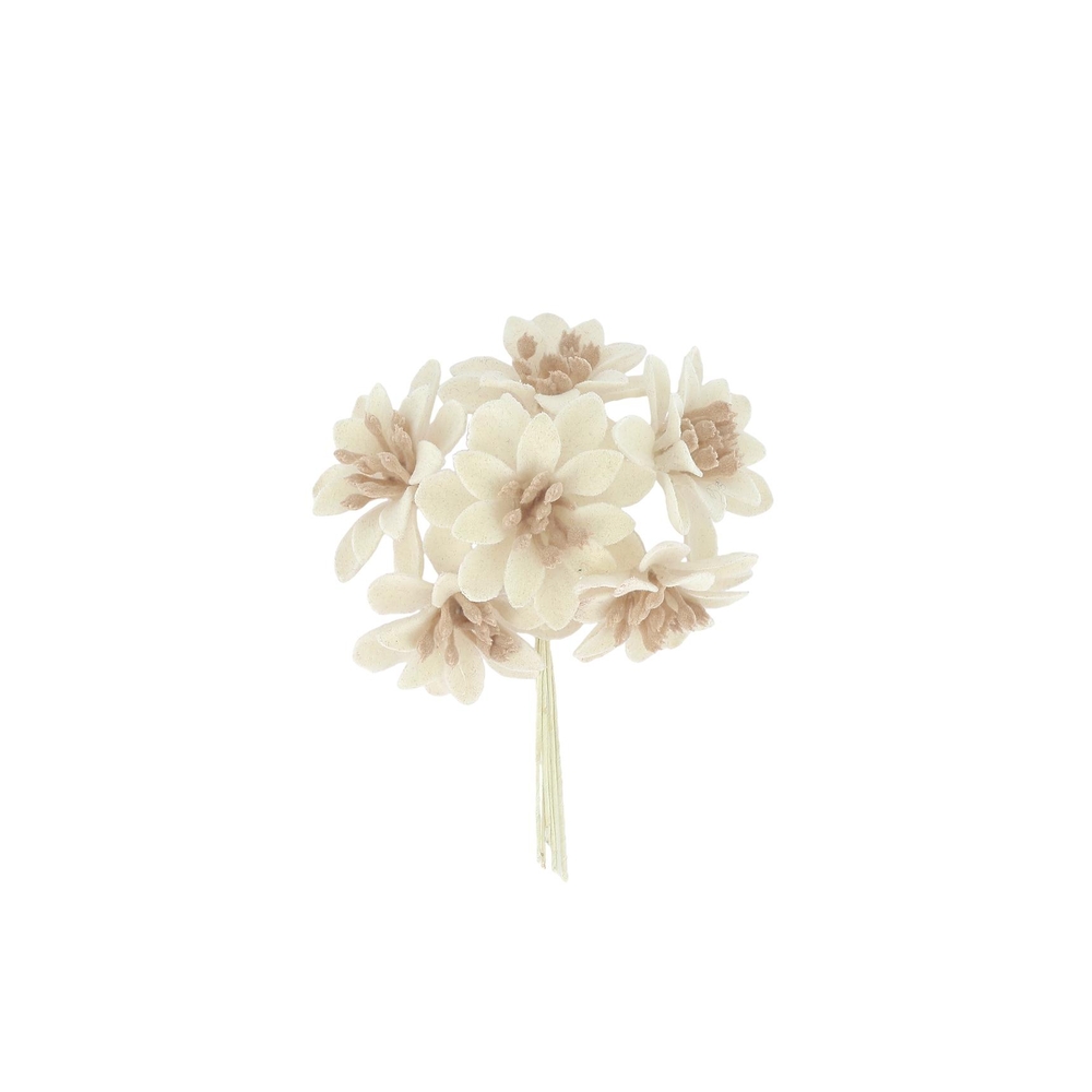 Fleur artificielle : poinsettia sur tige, coloris ivoire - D.5xH.13cm