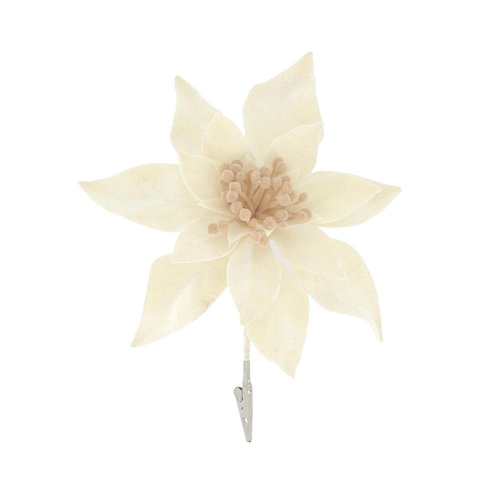 Fleur artificielle : poinsettia en velours, coloris ivoire