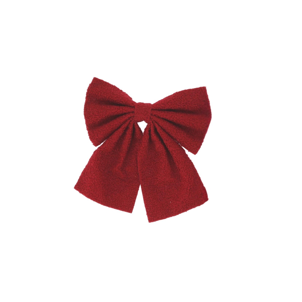 Décoration de Noël, nœud en tissu bouclette, coloris rouge