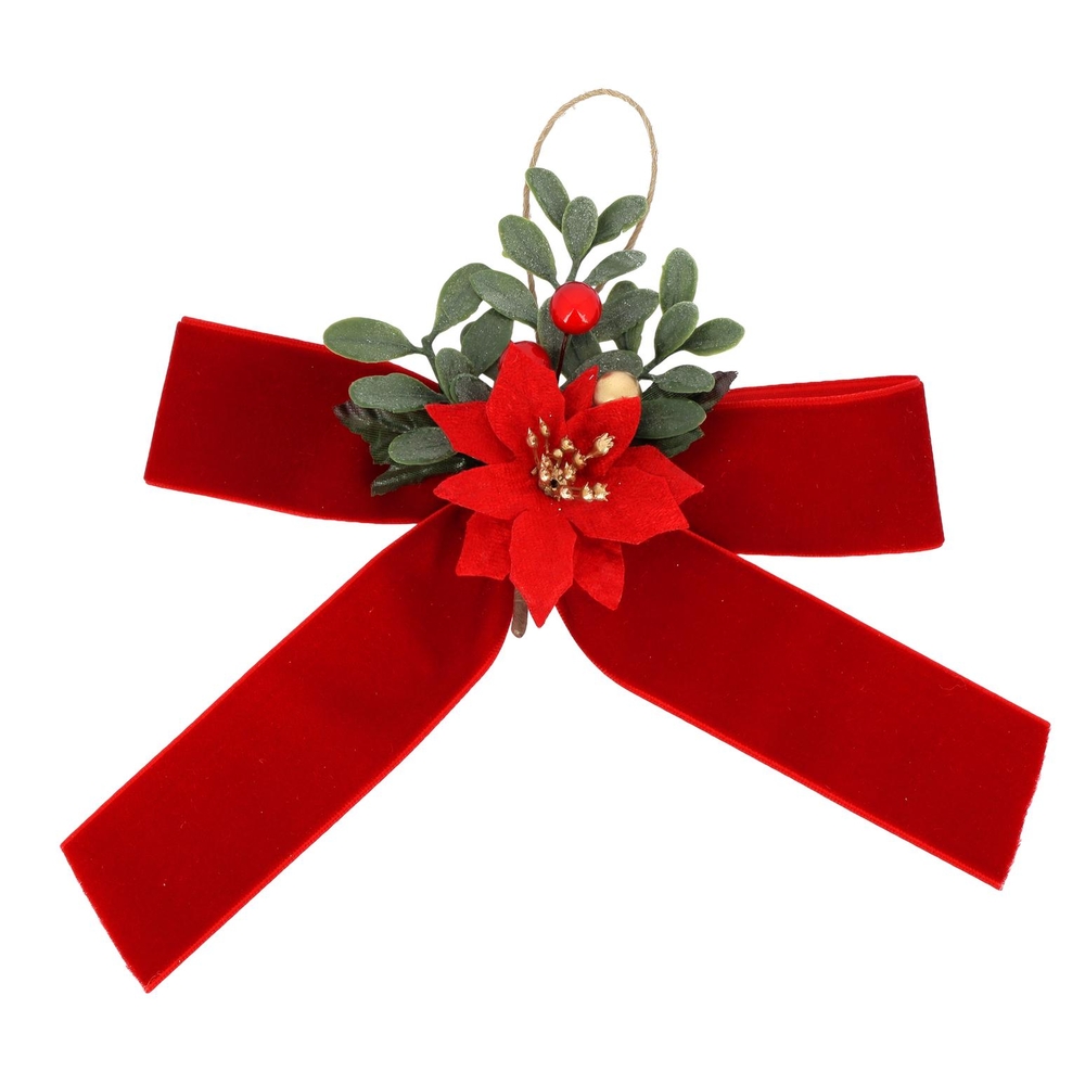 Décoration de Noël, nœud en tissu poinsettia, coloris rouge