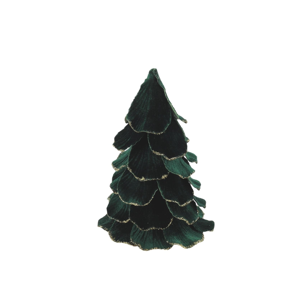 Décoration de Noël, sapin en velours, coloris vert et or - H12cm