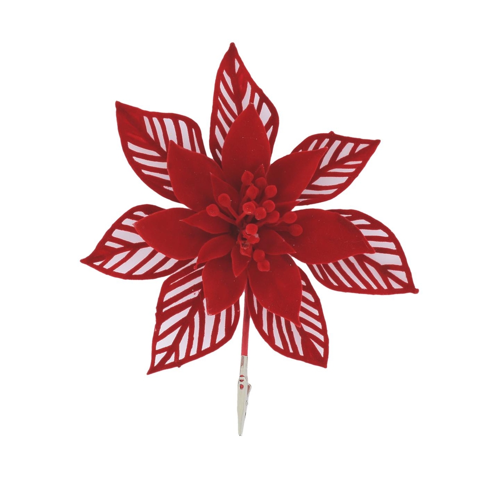 Décoration de Noël, poinsettia en velours, coloris rouge
