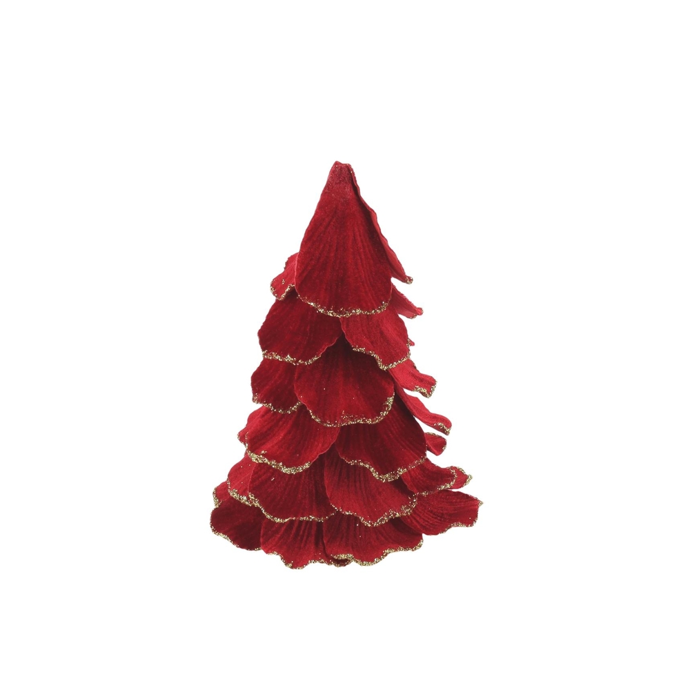 Décoration de Noël, sapin en velours, coloris rouget et or - H12cm