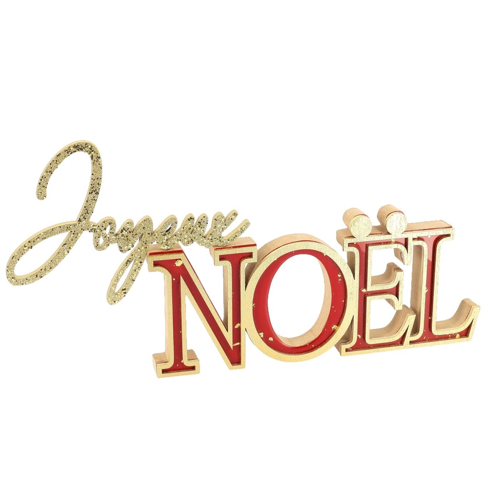 Décoration Joyeux Noël en bois, coloris rouge et or