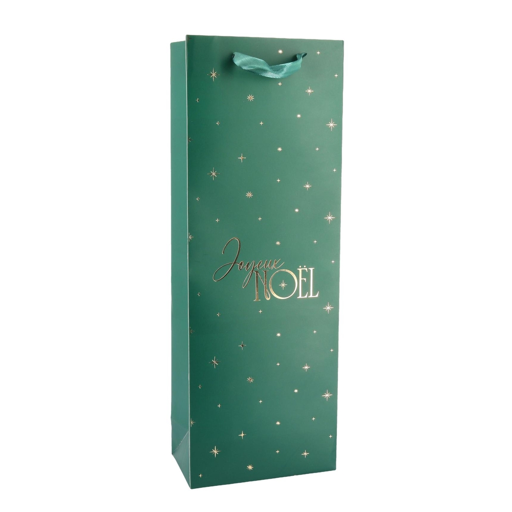 Sac cadeau pour bouteille, coloris vert/or - L.9xl.10xH.38cm