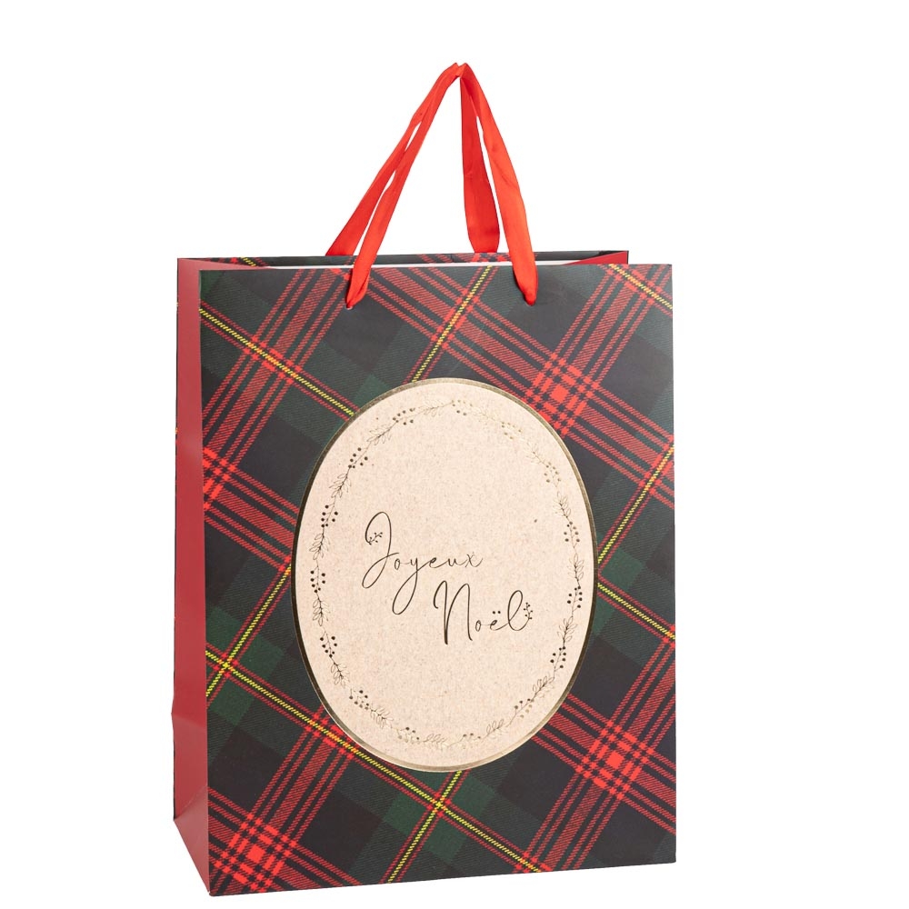 Sac cadeau 'Joyeux Noël', motif scottish, coloris mixte