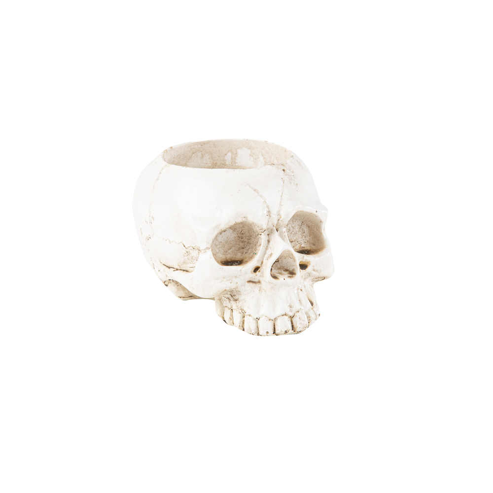 Bougeoir tête de mort Halloween, coloris beige - D.6,3xH.5cm