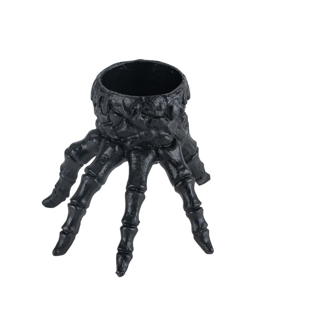 Bougeoir à main de squelette Halloween, coloris noir - 13x12xH.9,5cm