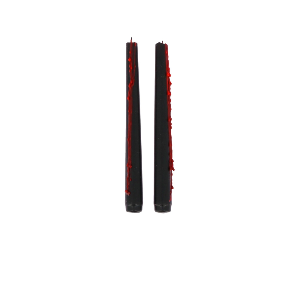 2 bougies flambeaux ensanglantées, coloris rouge/noir - H.25cm