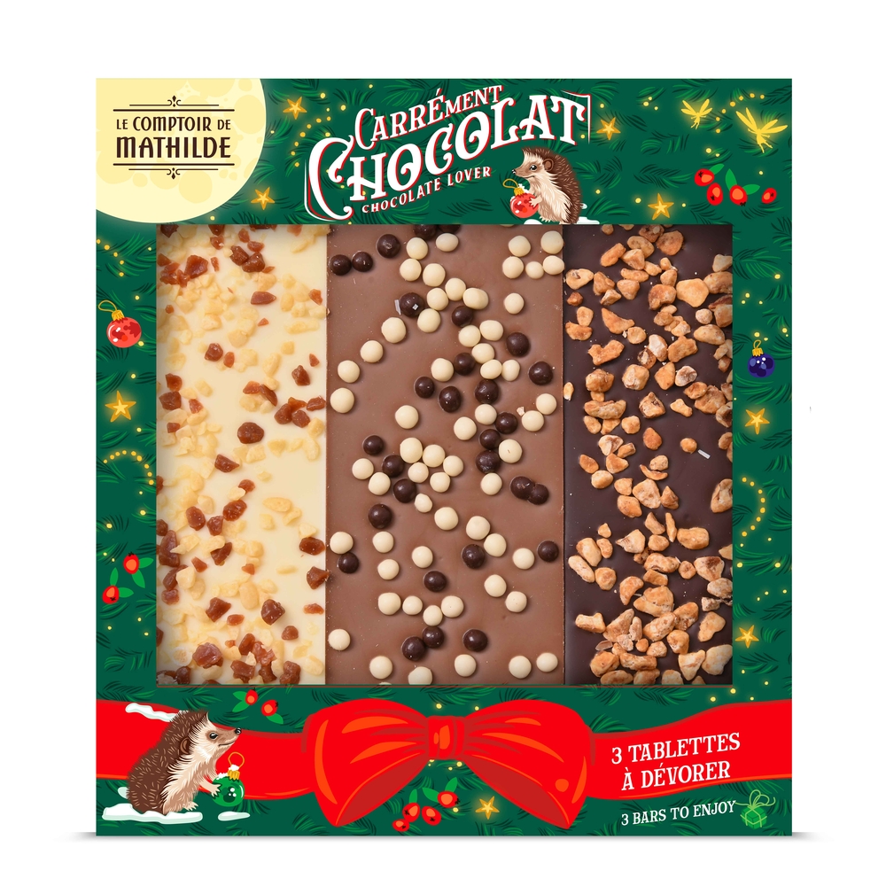 Coffret de Noël : 3 tablettes de chocolats mix - 90g