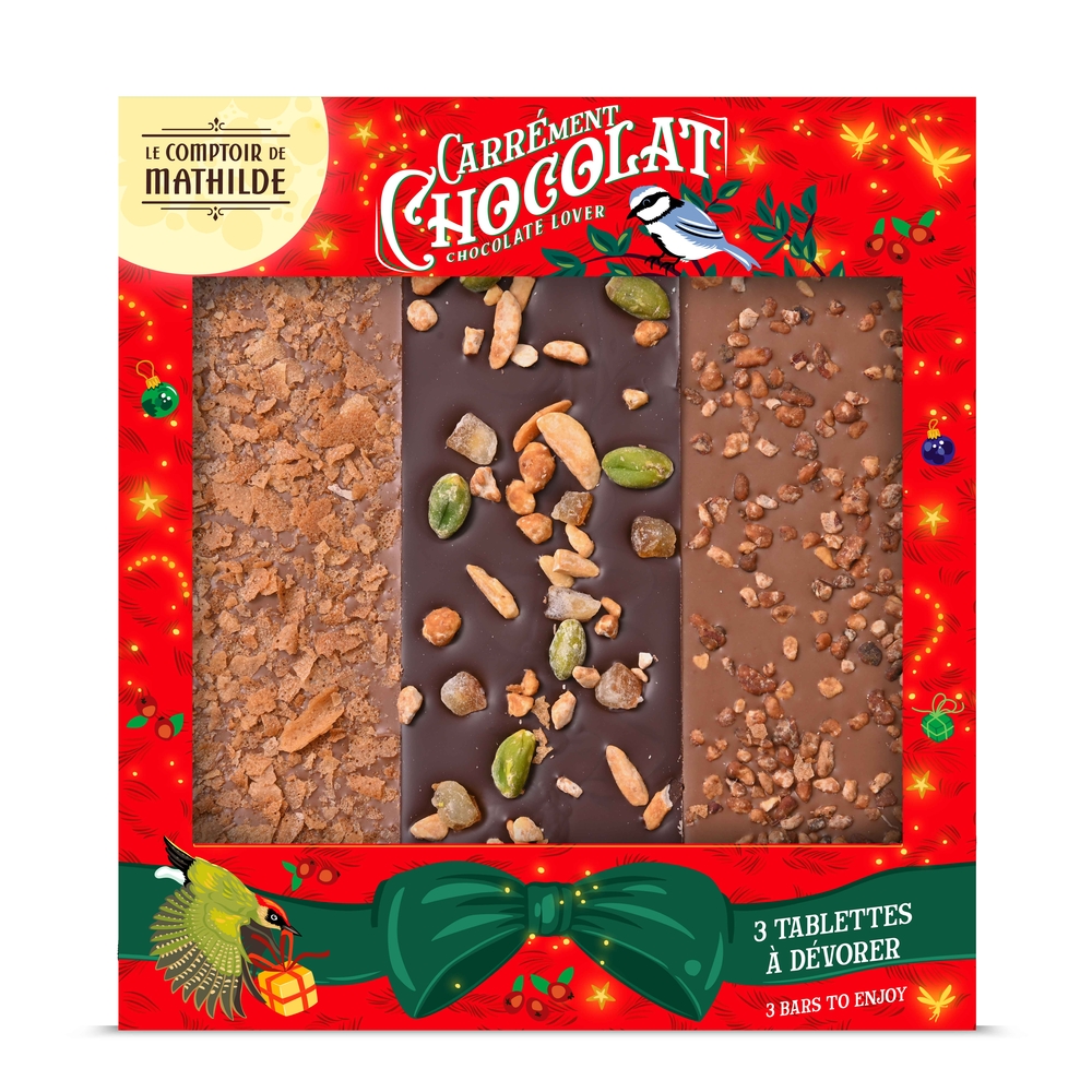 Coffret de Noël : 3 tablettes de chocolats lait/noir - 90g